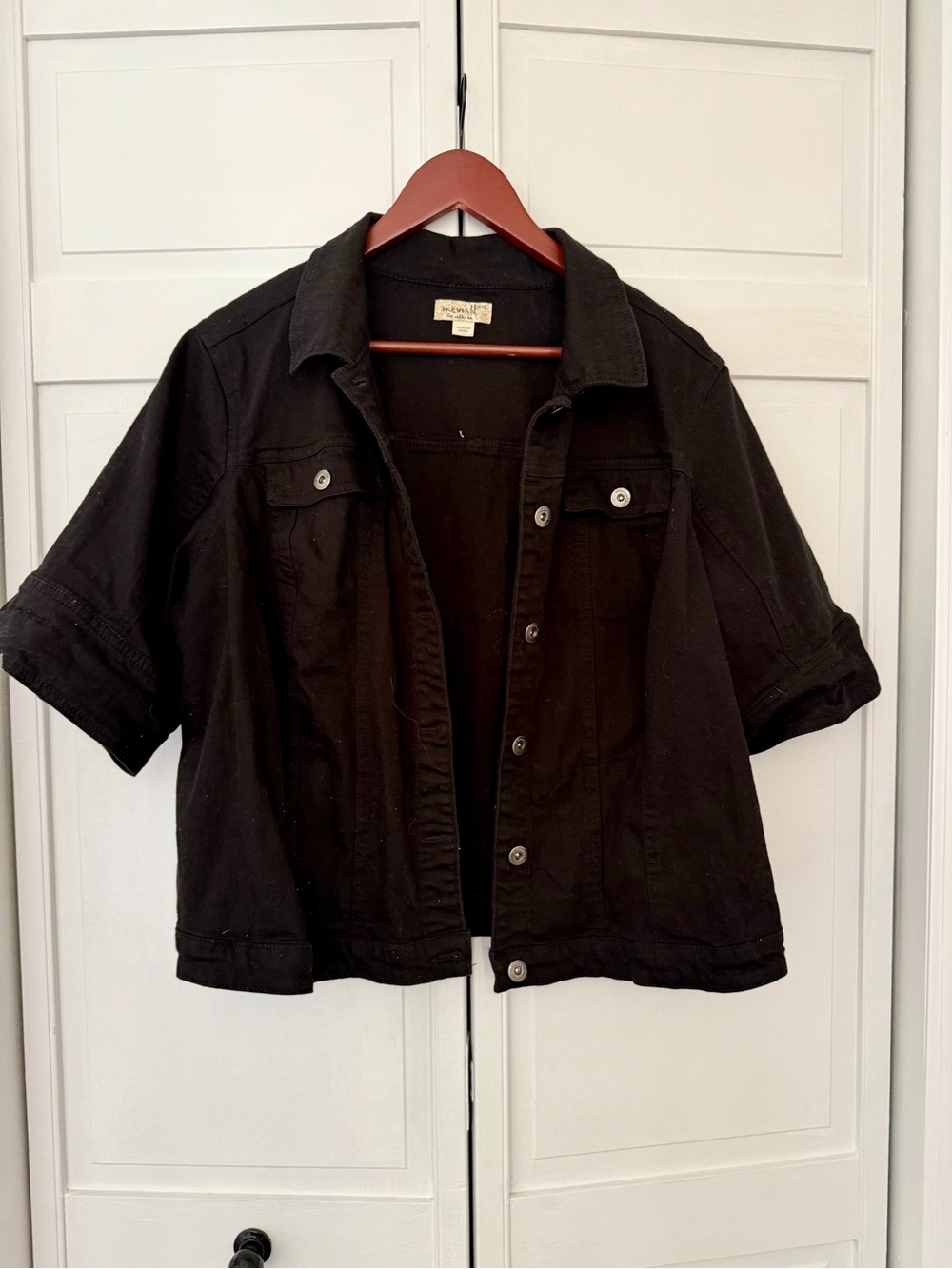 One World Live and Let Live Classic Black Short-Sleeve Denim Jacket - Women